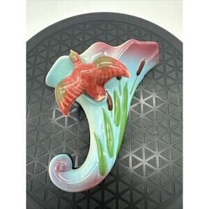 Blue Wall Pocket Red Duck Cattails Ohio Ceramic Vase